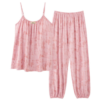 Completo da notte composto da canotta e pantaloni in cotone con stampe artistiche ispirate all'acquerello. - image 10