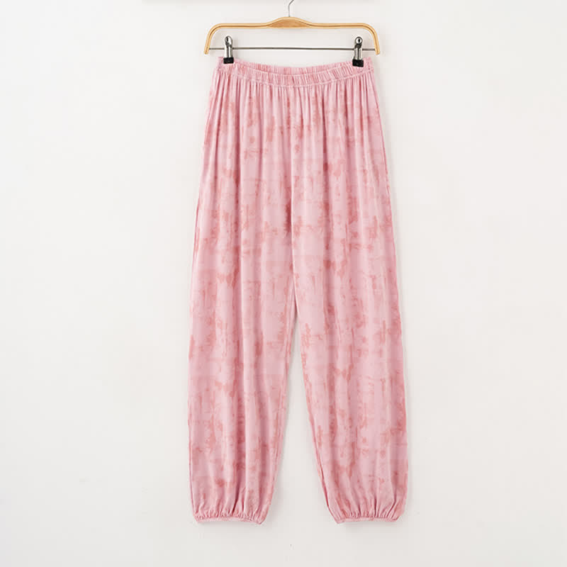 Completo da notte composto da canotta e pantaloni in cotone con stampe artistiche ispirate all'acquerello. - image 3