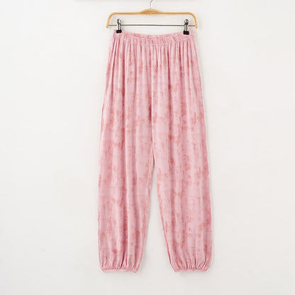 Completo da notte composto da canotta e pantaloni in cotone con stampe artistiche ispirate all'acquerello. - image 3