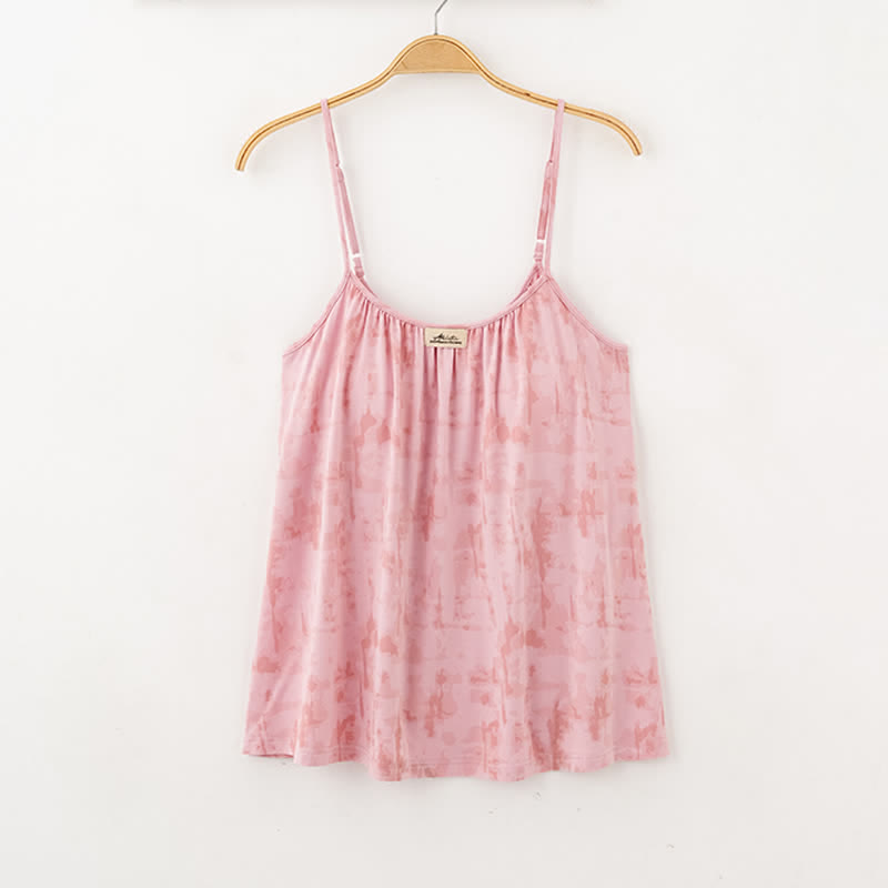 Completo da notte composto da canotta e pantaloni in cotone con stampe artistiche ispirate all'acquerello. - image 2