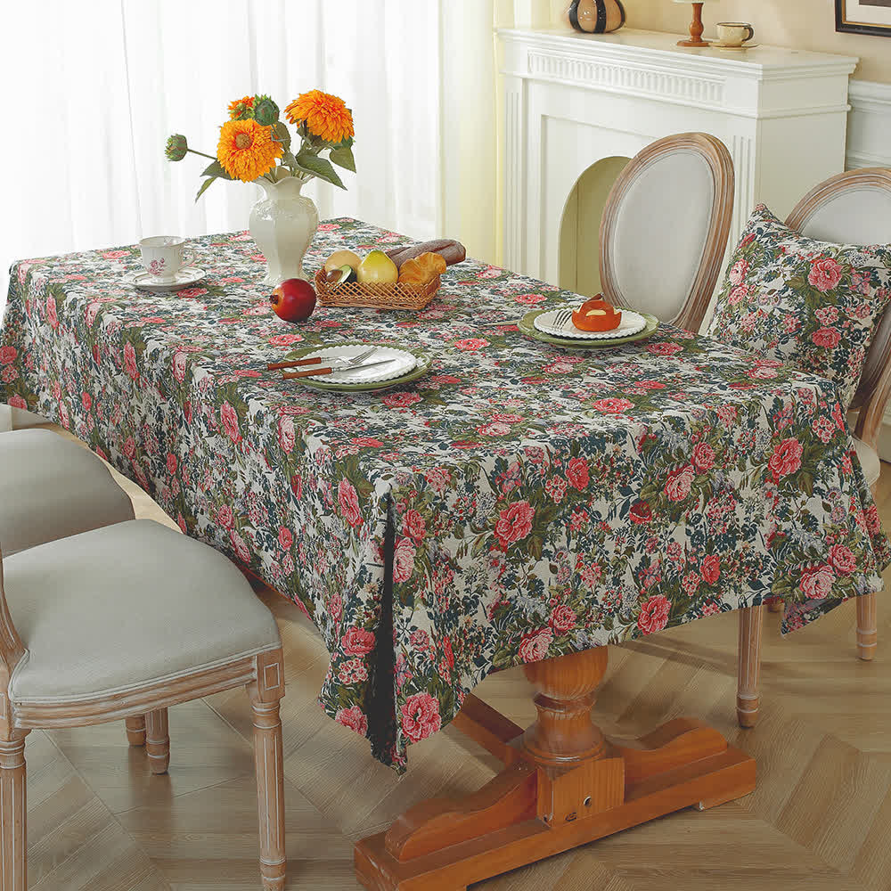 Tovaglia floreale jacquard con rose in stile shabby chic - image 0