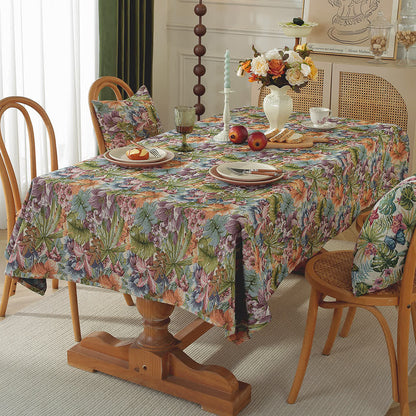 Tovaglia jacquard con motivo floreale pittorico - Arancione e verde - 140cm x 240cm - image 0