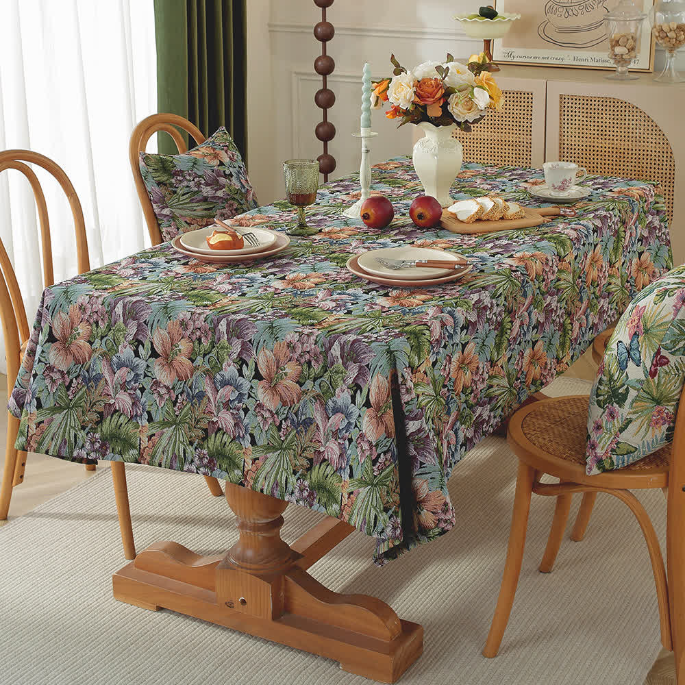 Tovaglia jacquard con motivo floreale pittorico - Verde e ciano - 140cm x 240cm - image 4