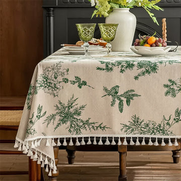 Tovaglia da pranzo con frange e stampa a motivi vegetali - Girare - 150cm - image 0