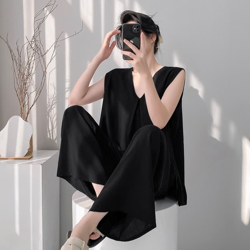 Completo pigiama composto da canotta e pantaloni in tinta unita - Nero - 2XL - image 13