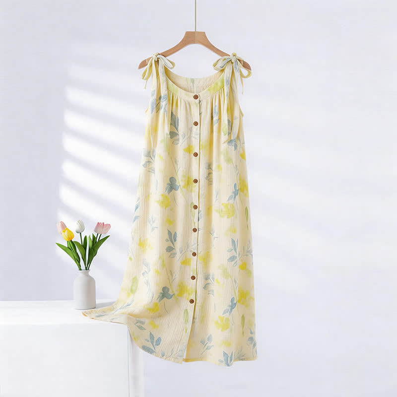Camicia da notte a sottoveste in stile country con stampa floreale e a foglie - Giallo - 2XL - image 0