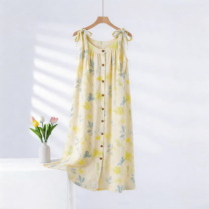 Camicia da notte a sottoveste in stile country con stampa floreale e a foglie - Giallo - 2XL - image 0