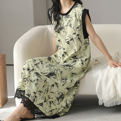 Camicia da notte senza maniche in pizzo di cotone con stampa floreale. - image 7