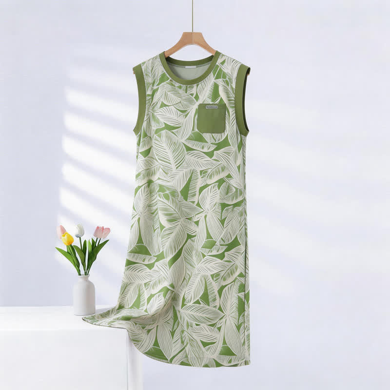 Abito da casa senza maniche in cotone con stampa botanica - Verde - 2XL - image 0