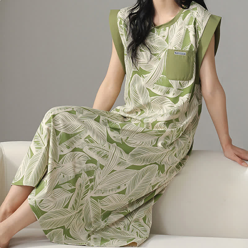 Abito da casa senza maniche in cotone con stampa botanica - image 6