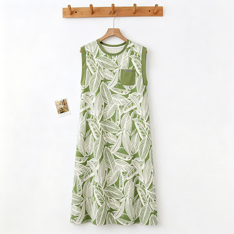 Abito da casa senza maniche in cotone con stampa botanica - image 1