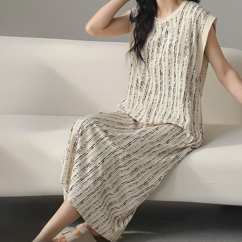 Camicia da notte senza maniche in cotone, ispirata a linee artistiche. - image 4