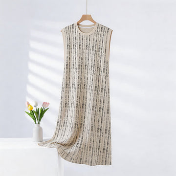 Camicia da notte senza maniche in cotone, ispirata a linee artistiche. - Beige - 2XL - image 0