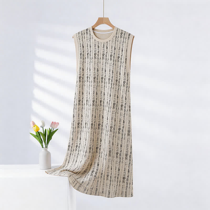 Camicia da notte senza maniche in cotone, ispirata a linee artistiche. - Beige - 2XL - image 0