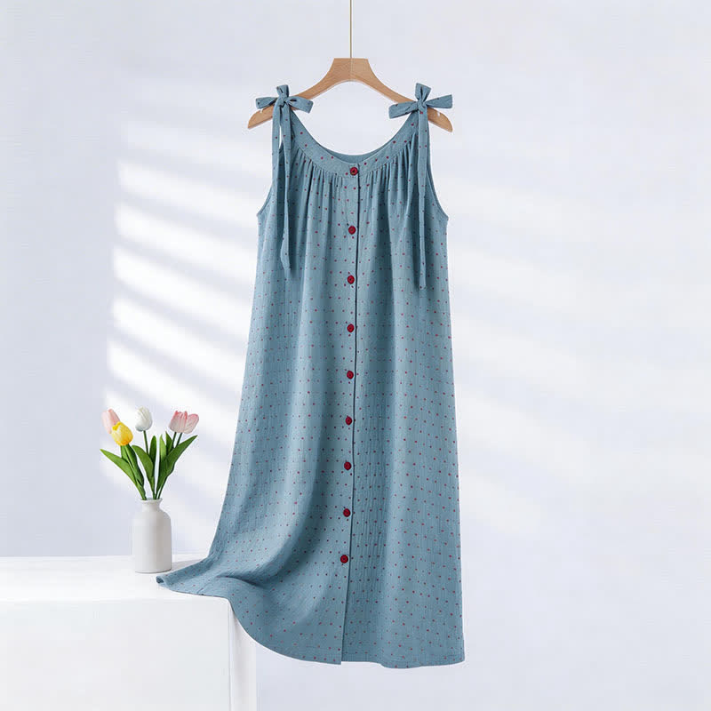 Camicia da notte a canotta blu a pois - Blu - 2XL - image 0
