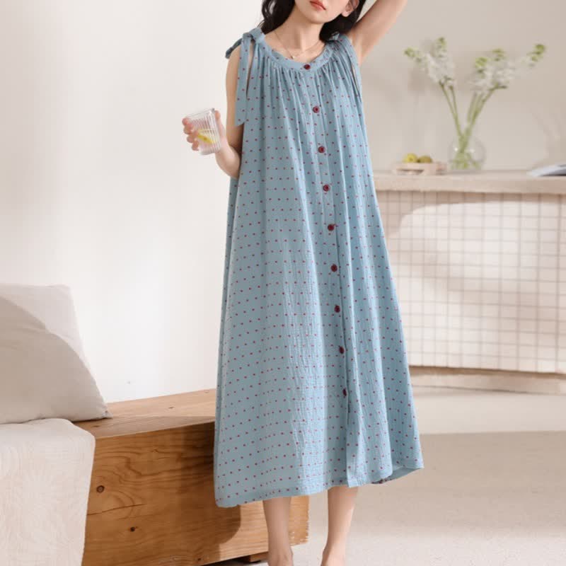 Camicia da notte a canotta blu a pois - image 4