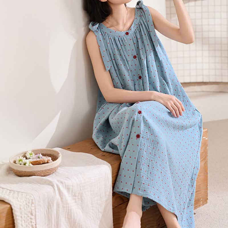 Camicia da notte a canotta blu a pois - image 6