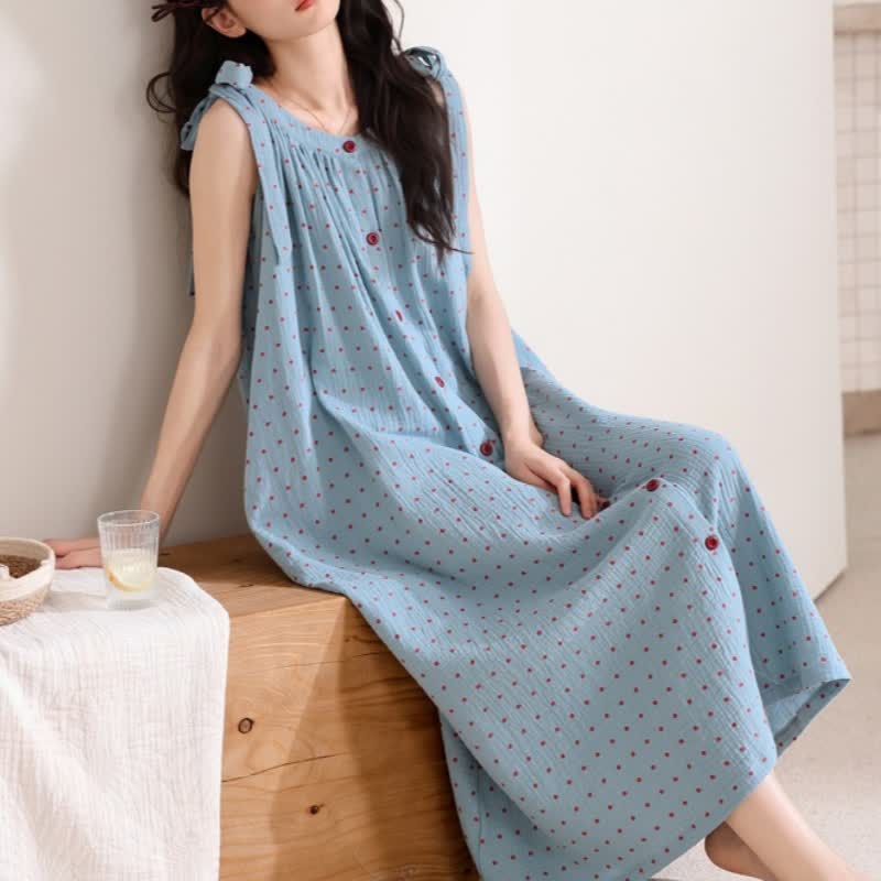 Camicia da notte a canotta blu a pois - image 3