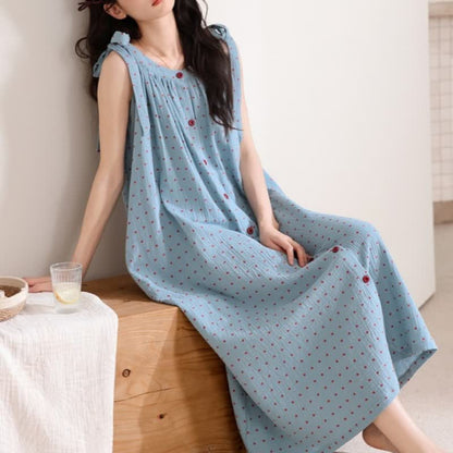 Camicia da notte a canotta blu a pois - image 3