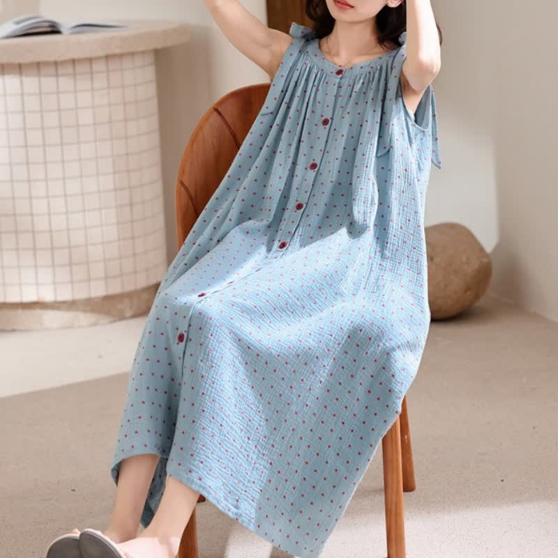 Camicia da notte a canotta blu a pois - image 5