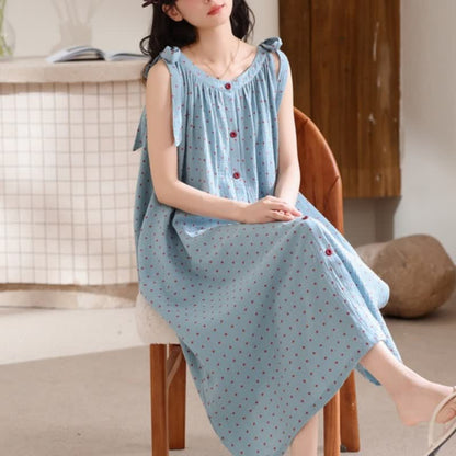 Camicia da notte a canotta blu a pois - image 2