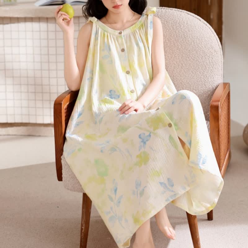 Camicia da notte a sottoveste in stile country con stampa floreale e a foglie - image 5