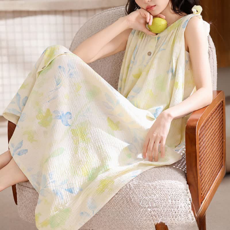 Camicia da notte a sottoveste in stile country con stampa floreale e a foglie - image 7