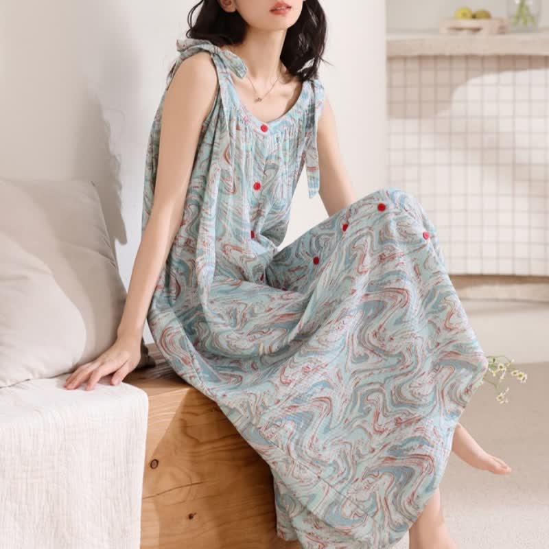 Camicia da notte blu con onde artistiche - image 5