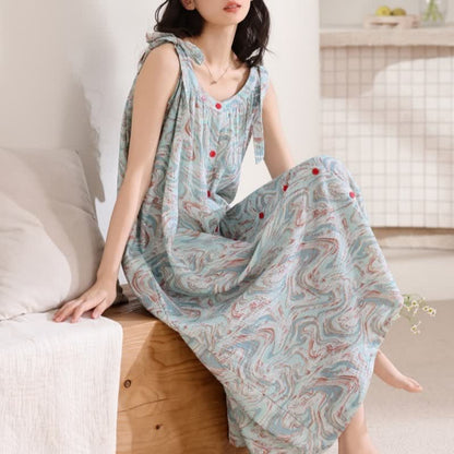 Camicia da notte blu con onde artistiche - image 5