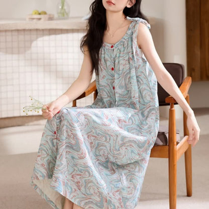 Camicia da notte blu con onde artistiche - image 4