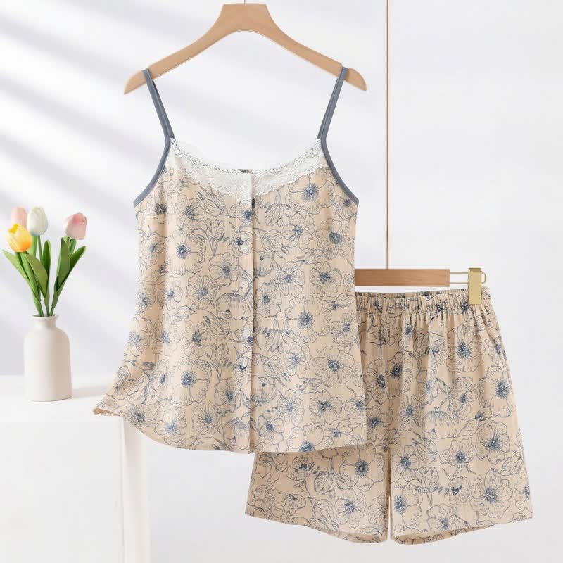 Completo pigiama senza maniche con stampa floreale della linea Artistic Line - Beige - 2XL - image 0