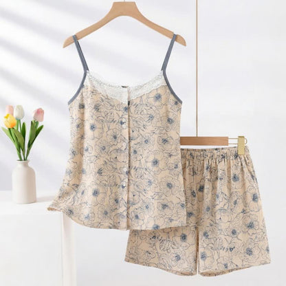 Completo pigiama senza maniche con stampa floreale della linea Artistic Line - Beige - 2XL - image 0