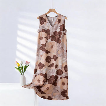 Camicia da notte senza maniche con stampa floreale artistica - Rosa avena - 2XL - image 0