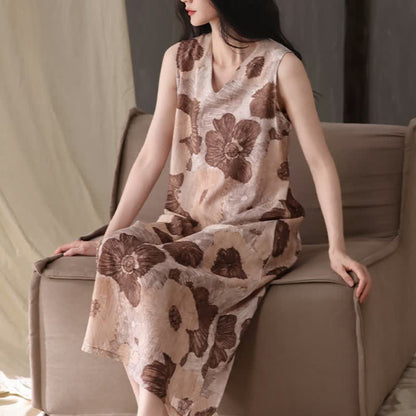 Camicia da notte senza maniche con stampa floreale artistica - image 2