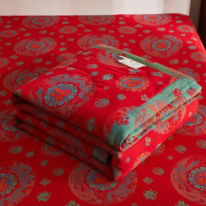 Trapunta jacquard retrò in garza di cotone con motivo di buon auspicio - image 6