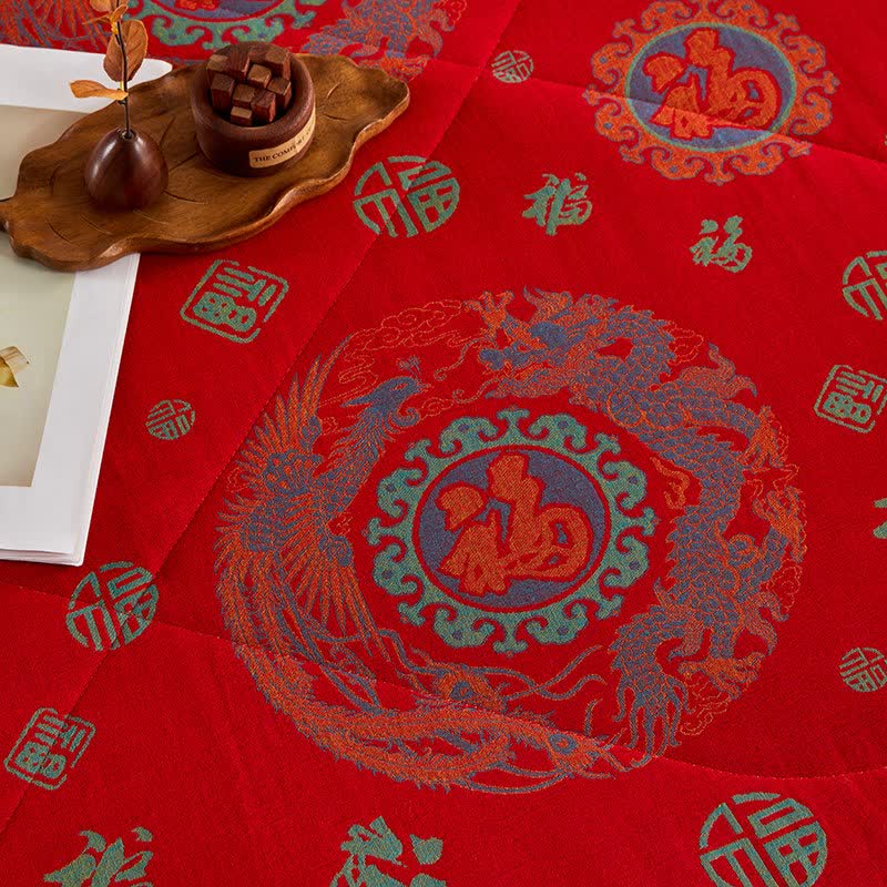 Trapunta jacquard retrò in garza di cotone con motivo di buon auspicio - image 8