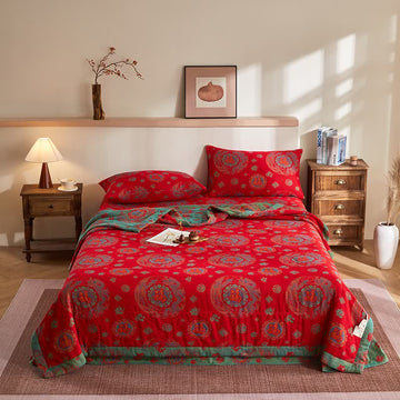 Trapunta jacquard retrò in garza di cotone con motivo di buon auspicio - Set di biancheria da letto - Matrimoniale Grande - image 0