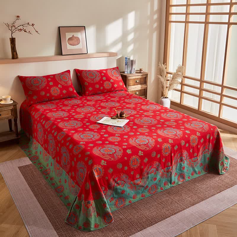 Trapunta jacquard retrò in garza di cotone con motivo di buon auspicio - Lenzuolo piano con 2 federe - 245cm x 250cm - image 7
