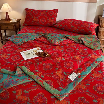 Trapunta vintage in garza di cotone con motivo jacquard di cavalli - image 5