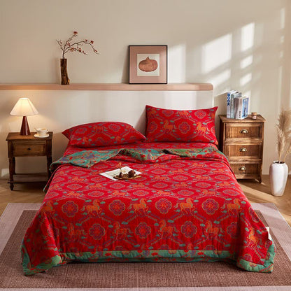 Trapunta vintage in garza di cotone con motivo jacquard di cavalli - image 1