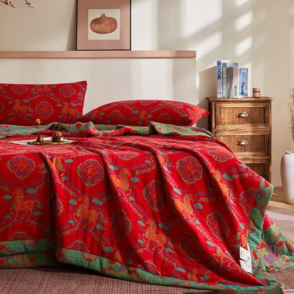 Trapunta vintage in garza di cotone con motivo jacquard di cavalli - image 3