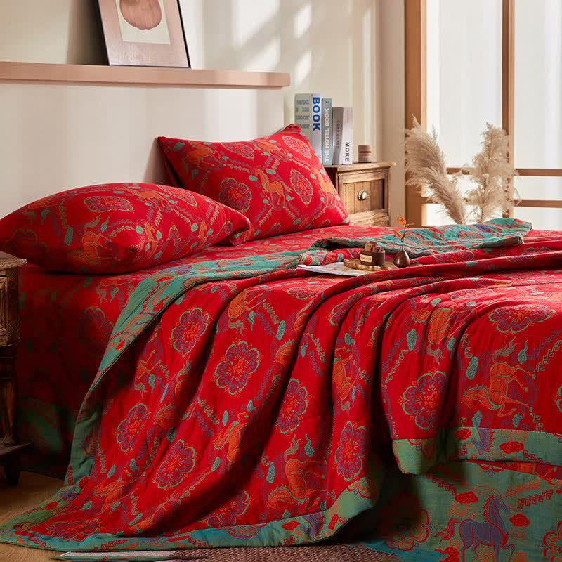 Trapunta vintage in garza di cotone con motivo jacquard di cavalli - image 2