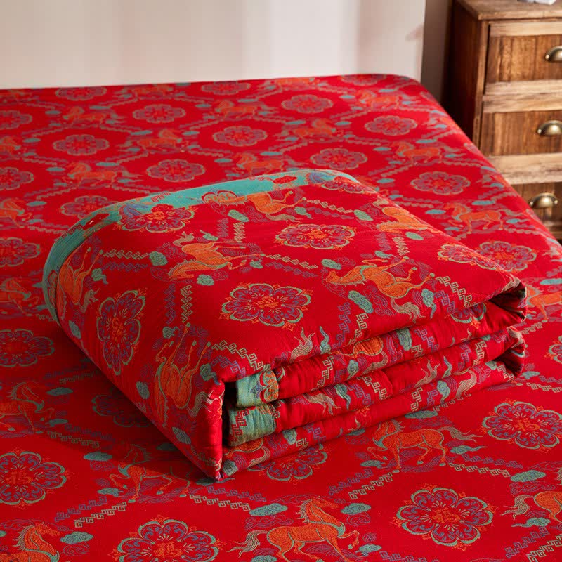 Trapunta vintage in garza di cotone con motivo jacquard di cavalli - image 7
