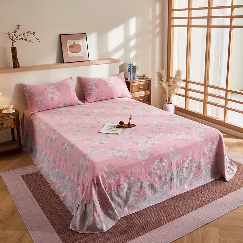 Trapunta jacquard rustica in garza di cotone con motivo floreale - Lenzuolo piano con 2 federe - 245cm x 250cm - image 8