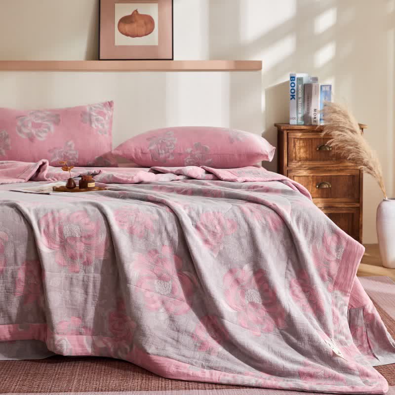 Trapunta jacquard rustica in garza di cotone con motivo floreale - image 3