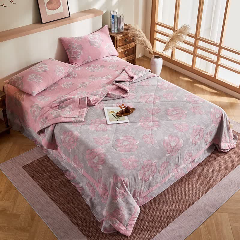 Trapunta jacquard rustica in garza di cotone con motivo floreale - image 4