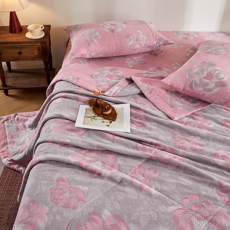 Trapunta jacquard rustica in garza di cotone con motivo floreale - image 5