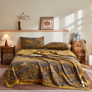 Trapunta jacquard con motivi di montagne e bambù in garza di cotone - Set di biancheria da letto - Matrimoniale Grande - image 0