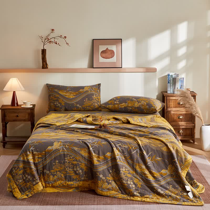 Trapunta jacquard con motivi di montagne e bambù in garza di cotone - Set di biancheria da letto - Matrimoniale Grande - image 0