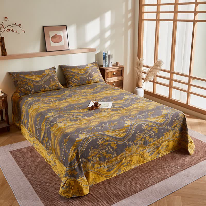 Trapunta jacquard con motivi di montagne e bambù in garza di cotone - Lenzuolo piano con 2 federe - 245cm x 250cm - image 8